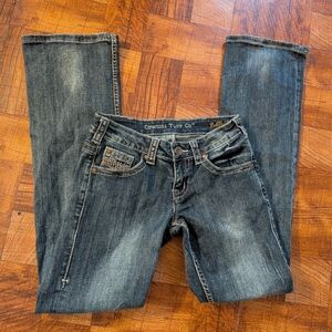 Cowgirl Tuff Don't Fence Me In Dark Faded Western Blue Jeans Women's Size 26